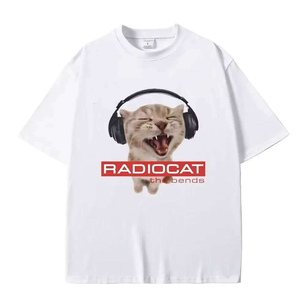 British Rock Band Radiohead Funny Radiocat The Bends Print T-shirt Men's Women Vintage Gothic Oversized Tshirt Male Meme T Shirt C260207