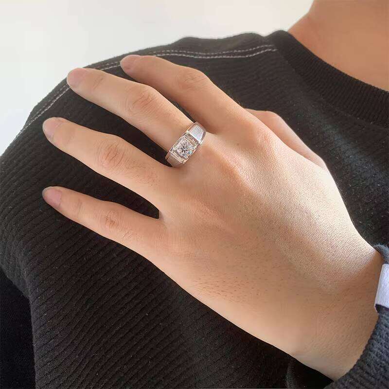 Simple Fashion 925 Silver Rhodium Plated Mens Engagement Diamond Rings Round Cut 1Ct VVS GRA Multi Colorful Moissanite Jewelry