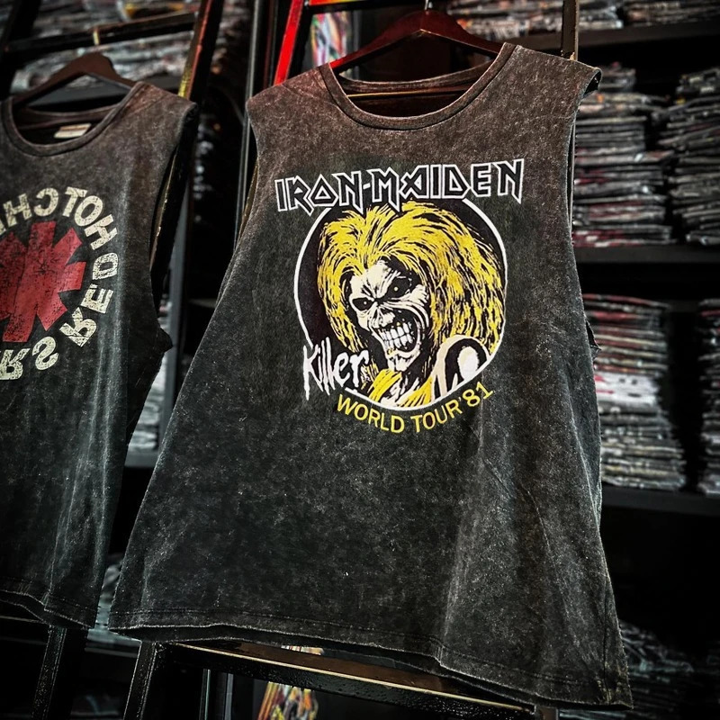 Mens Vintage American Rock Band Printed Washed Vest Sports T Shirt Sleeveless Tee HipHop Gym Clothing Tank Tops Summer 2025 260208