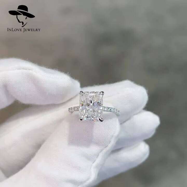 925 Sterling Silver Luxury Ring For Women Sparkling 4Ct Moissanite Diamond Radiant Cut Big Rectangular Engagement Jewelry