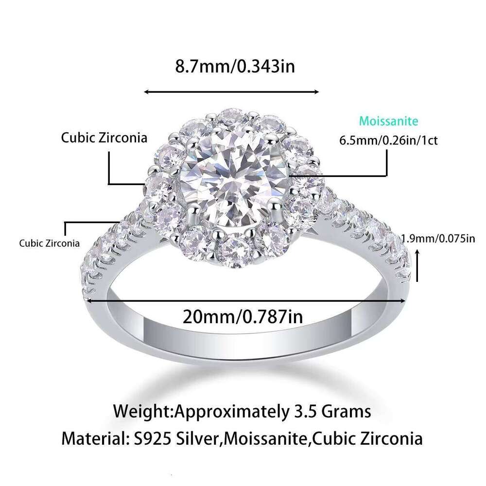 Souljewel Flower Shape 925 Sterling Silver Moissanite Halo Eternity Band Prong Setting Rhodium Plated Luxury Wedding Ring