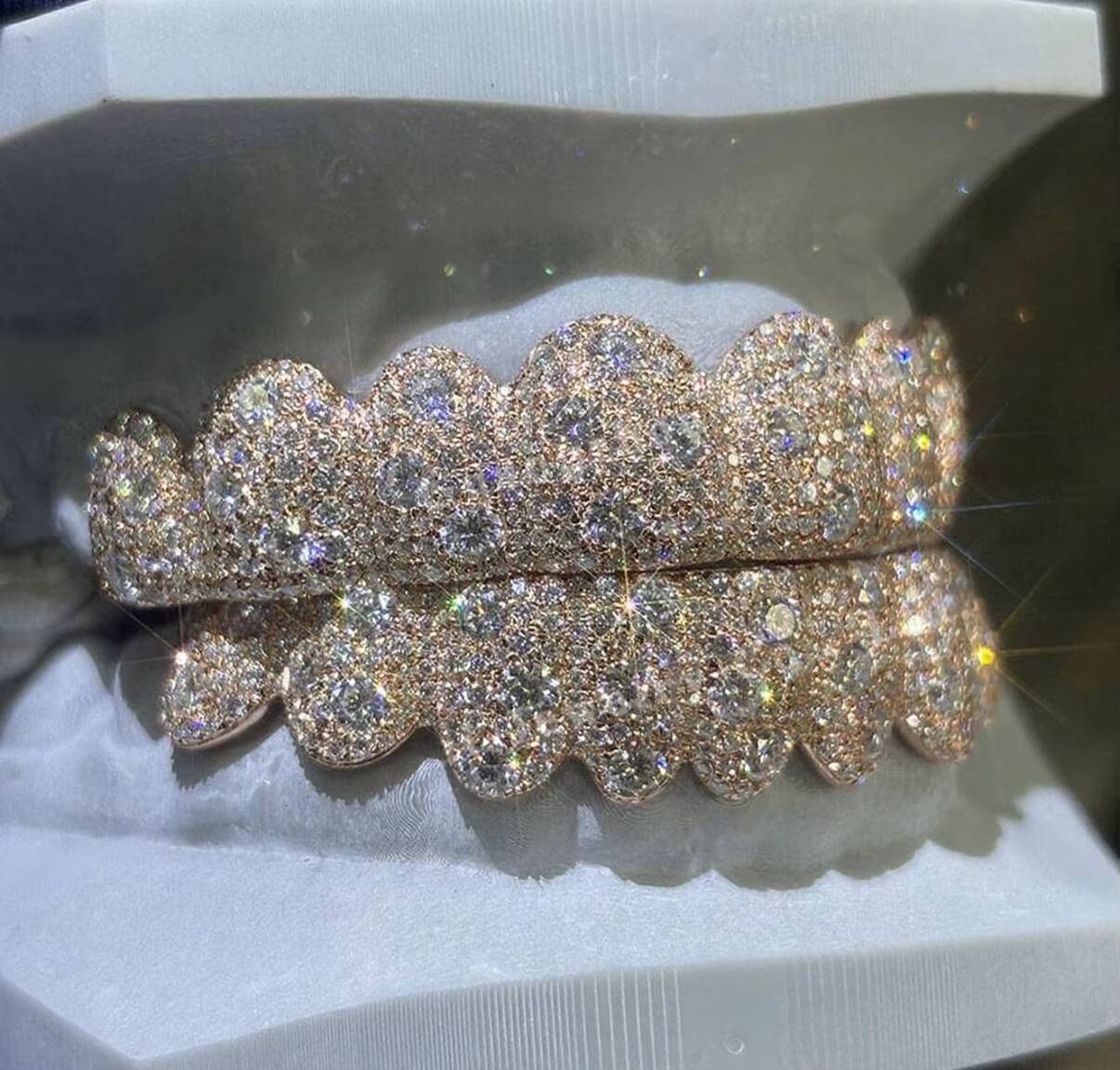 Luxurious Rose Gold Moissanite Diamond Grillz Set Custom Teeth Jewelry High Clarity Stones for Lasting Shine