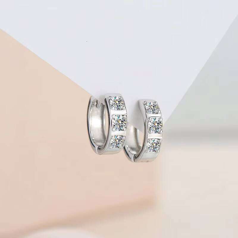 925 Sterling Silver White Gold Plated 0.1Ct 3Mm Round Cut D Color Moissanite Diamond Wedding Hoop Earring Women Fine Jewelry