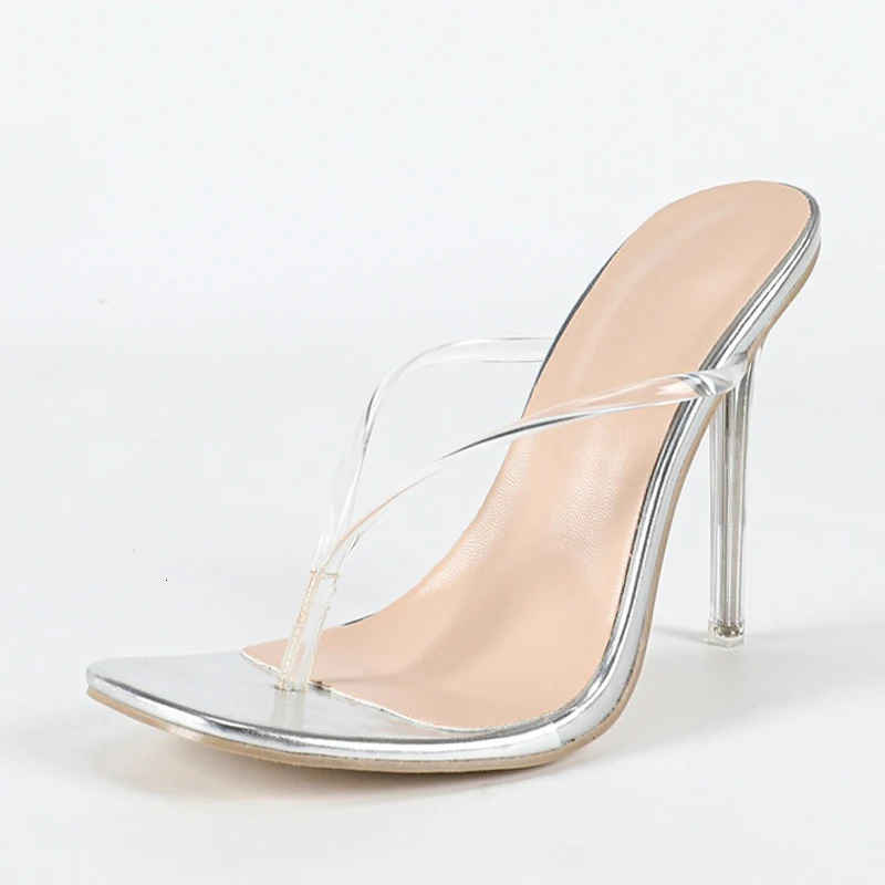 Liyke Summer Slipper PVC Clip Square Toe Perspex Stiletto Transparent Sandals Ladies Shoes Clear High Heels Flip Flops 260208