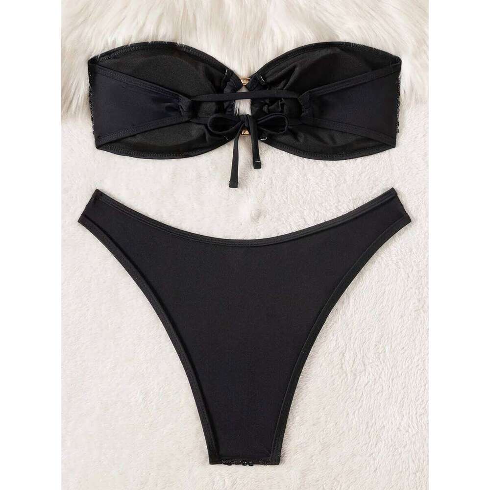 Sequins Shiny Mesh Bandeau Female Swimsuit Women Swimwear Two-pieces Bikini Set Brazilian Bather Bathing Suit Swim Lady C260207