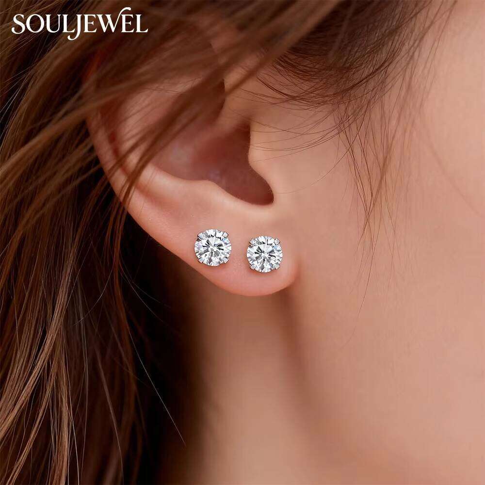 Luxury Classic Moissanite Stud Earrings In 925 Sterling Silver Rhodium Plated Claw Set Round Brilliant Cut Unisex Gift Jewelry