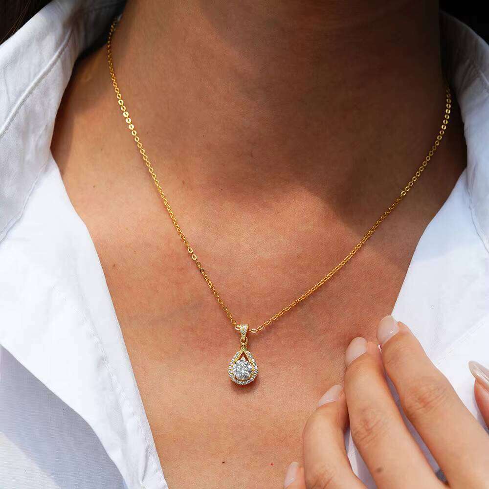 High Quality S925 Sterling Silver 18K Gold Plated Round Jewelry Vintage Vvs1 GRA Moissanite Pendant Necklace Earrings Set