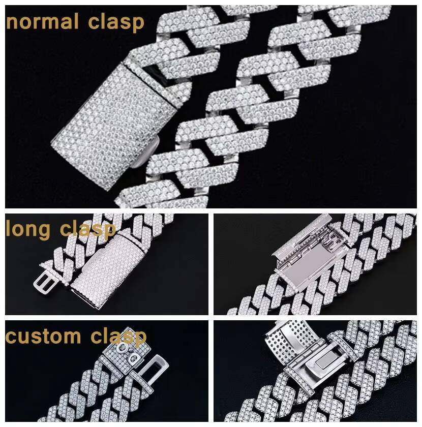 Hip Hop 14MM Full Iced Out Large Moissanite in the Middle Chain S925 18K Gold Plated VVS Diamond Cuban Link Chain Necklace