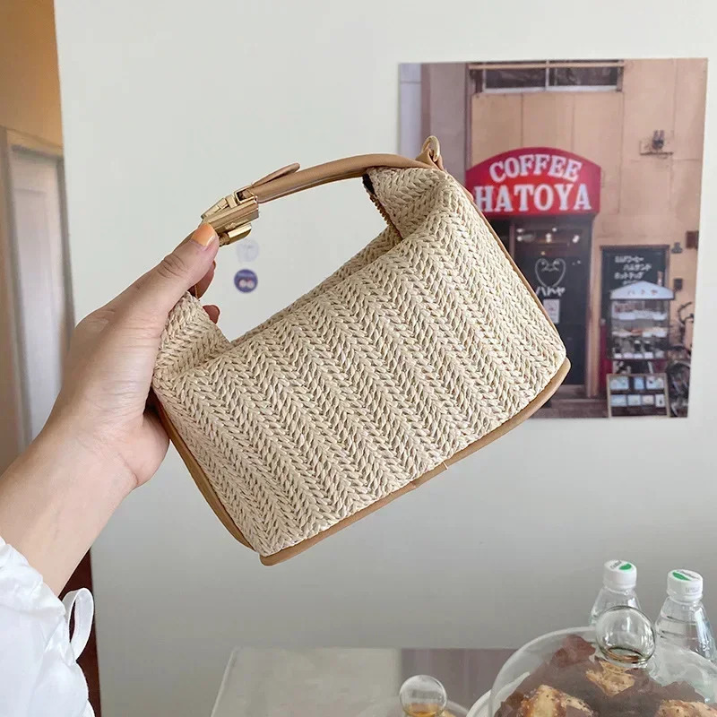 Summer Small Straw Handbag Trendy Shoulder Bag Woven Bucket Crossbody Bag Casual Seaside Beach Bag Gilrs Handle Tote 260130