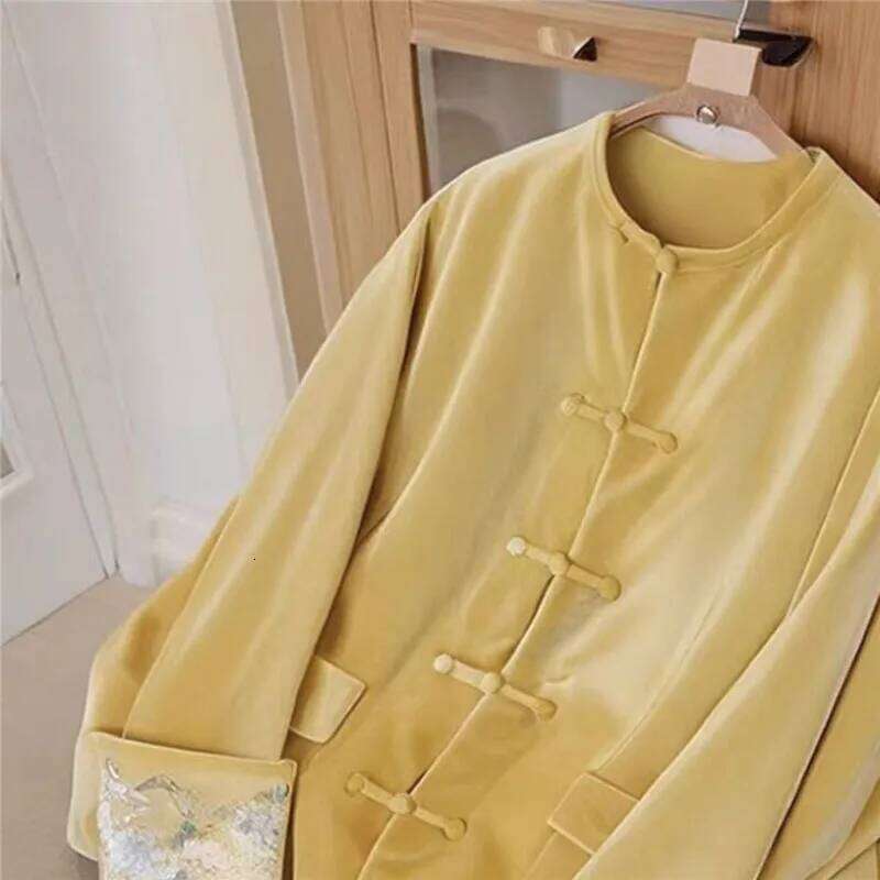 Limiguyue New Chinese Style Dopamine Purple Velvet Jacket Women High-End Embroidery Coat Retro Buckle Outwear Autumn Winter 777P