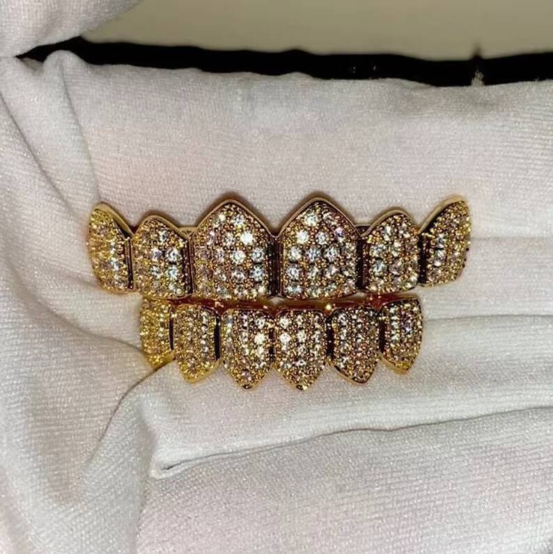 Custom 14k Yellow Gold 925 Sterling Silver Teeth Grillz Iced Moissanite Diamond Unisex Body Jewelry GIA Certified