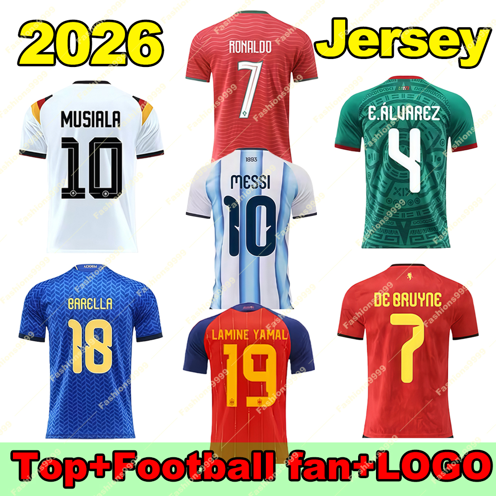 2026 World Cup Jersey, 10 MESSI, 19 YAMAL, 7 RONALDO, 10 MUSIALA, 4 ALVAREZ, 18 BARELLA, 7 DE BRUYNE, Fan Jersey