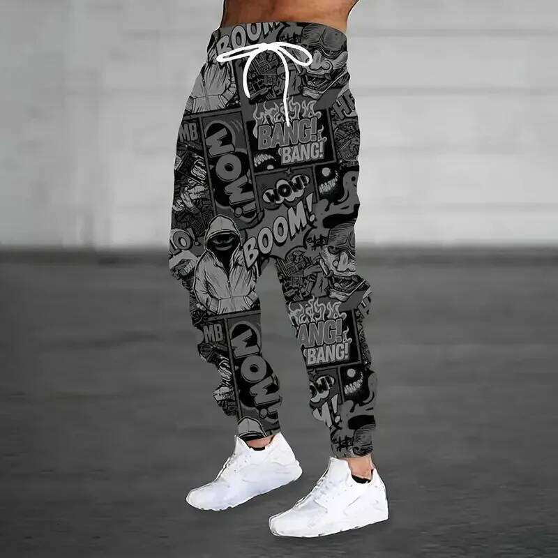 Winter Thick Warm Pants 2026 New Fashion 3D Flame Print Men Large Size Loose Casual Pocket Drawstring Sweatpants