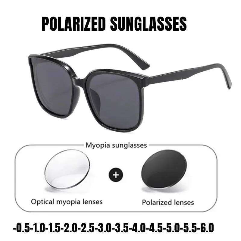 NEW Trend Myopia Polarized Sunglasses Men Women Cat Eye Oversized Black Eyewear Prescription Sun Glasses Diopter 0 To -6.0 Y260207