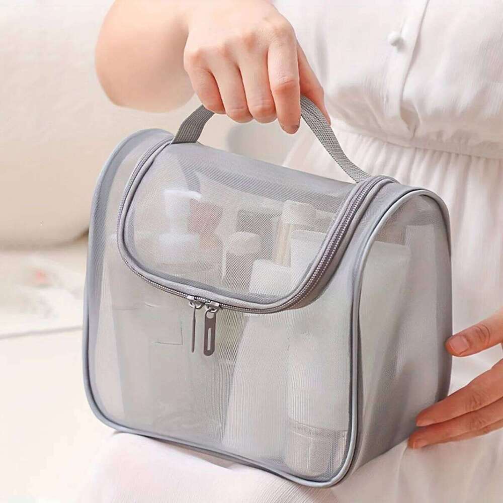 New multi-functional toiletries curved nylon mesh portable makeup women's large capacity cosmetics storage bag Y260206