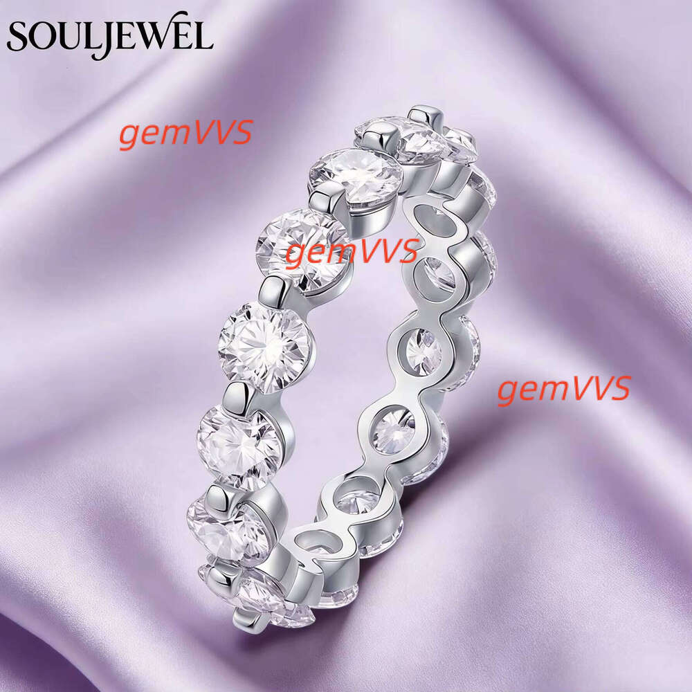 Souljewel Luxury Moissanite Eternity Wedding Ring 925 Sterling Silver Rhodium Plated Round Cut Full Circle Band Women