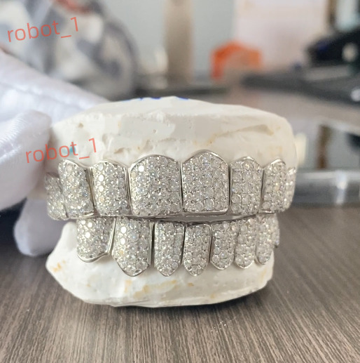 Hip Hop Jewelry Free Dental Mold Custom 925 Sterling Silver Iced Out VVS Moissanite Diamond Perm Cut Grillz 8 on 8 for Teeth
