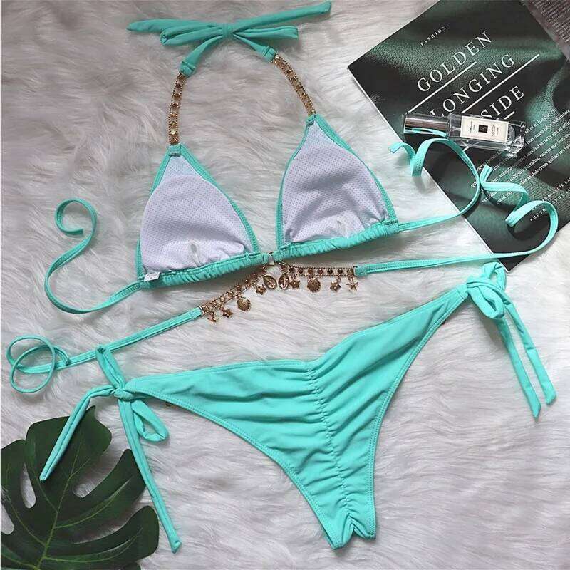 Sexy Bikinis 2025 Women's Solid Color Swimwear Female Swimsuit Swim Wear Bathing Suit Brazilian Bikini Set Beachwear Pool Bather C260207