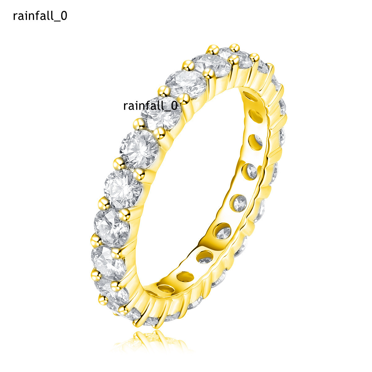 Hot Wholesale Fine Jewelry S925 Sterling Silver Gold Plated Luxury 3MM GRA Vvs Moissanite Engagement Eternity Ring for Women