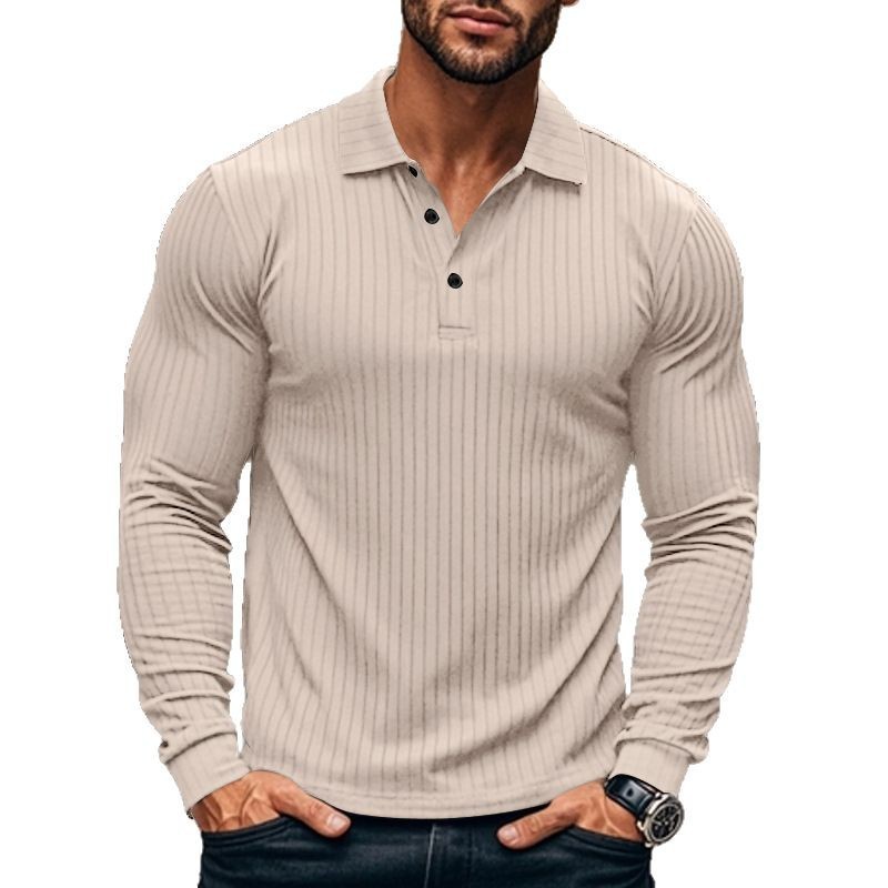 2026 Spring Mens Classic Casual American Lapel Button up Long sleeved T-shirt Elastic Pit Strip Polo Shirt Men's T-shirt R260208