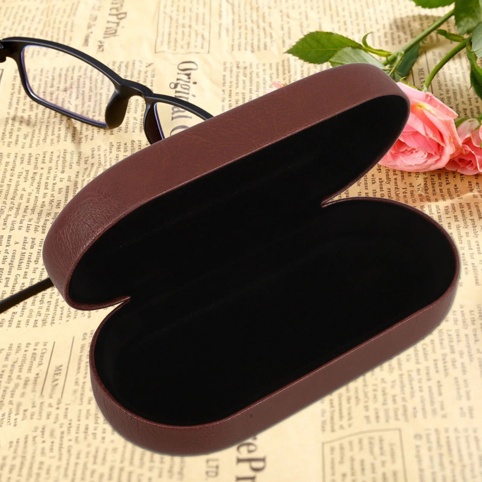 Large Capacity Case Hard Eyeglass Case Hiking Shell Pu Travel Eyewear Protector For Oversized Sun Glasses Brown 260107