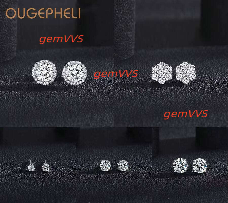 OUGEPHELI Moissanite Stud Earrings S925 925 Sterling Silver GRA VVS D Color Fashion Fine Jewelry For Women Lady