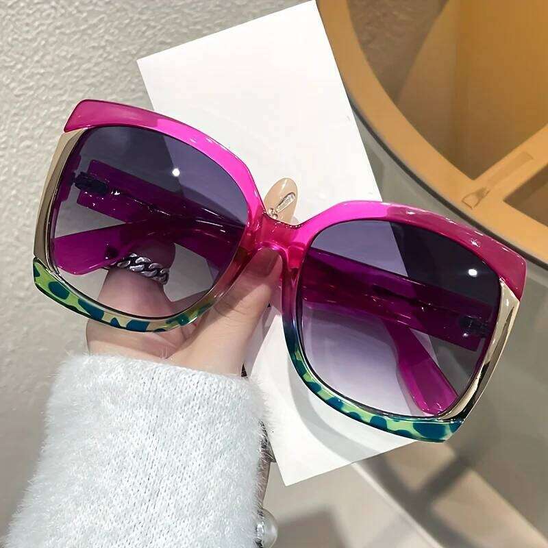 Chic Oversized Square Fashion Sunglasses Women Anti-Glare, Durable PC Frame with Metal Hinges - Perfect for Beach & Travel Y260207