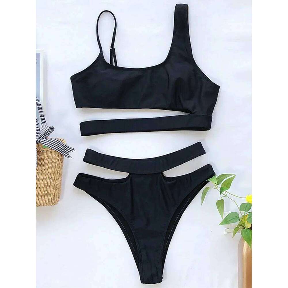 Sexy Asymmetrical Female Swimsuit Waist Women Swimwear Two Pieces Bikini set High cut Bather Bathing Suit Swim Lady C260207