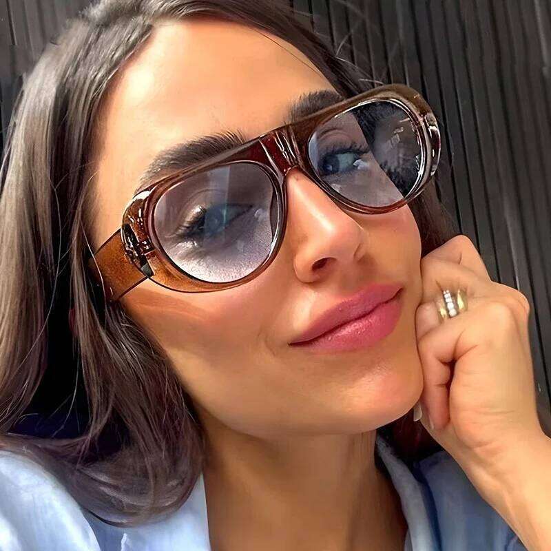 SO&EI Ins Popular Fashion Pilot Women Sunglasses Retro Blue Green Shades UV400 Men Trending Wide Legs Sun Glasses Y260207