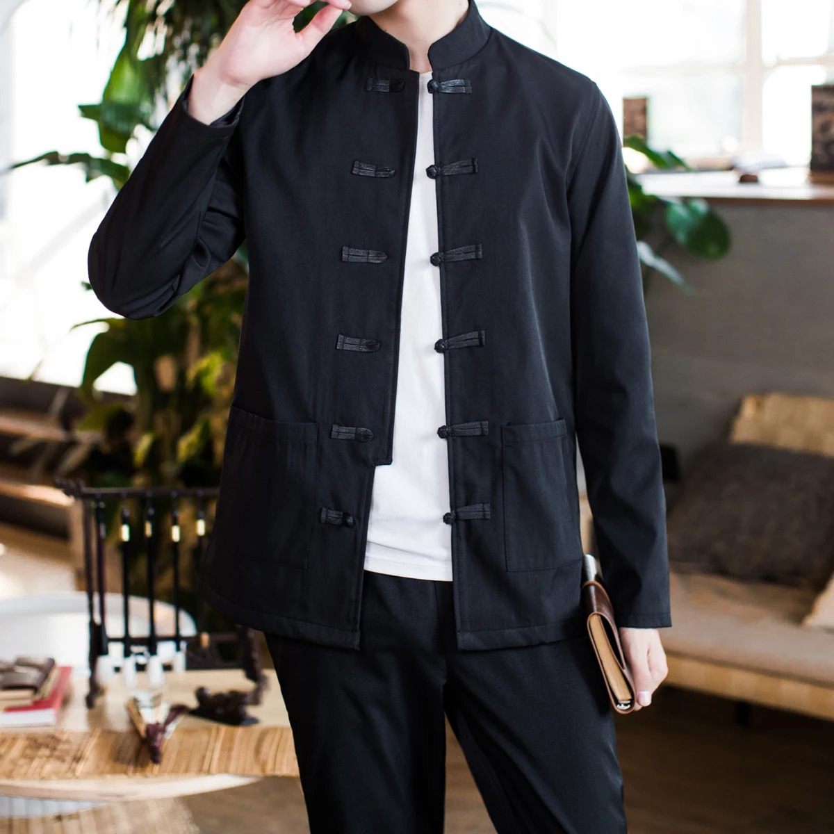 2026 Mens Chinese Traditional Tang Suit Jacket Mandarin Collar Black ed Crane n Coat Casual Formal Wear 260205