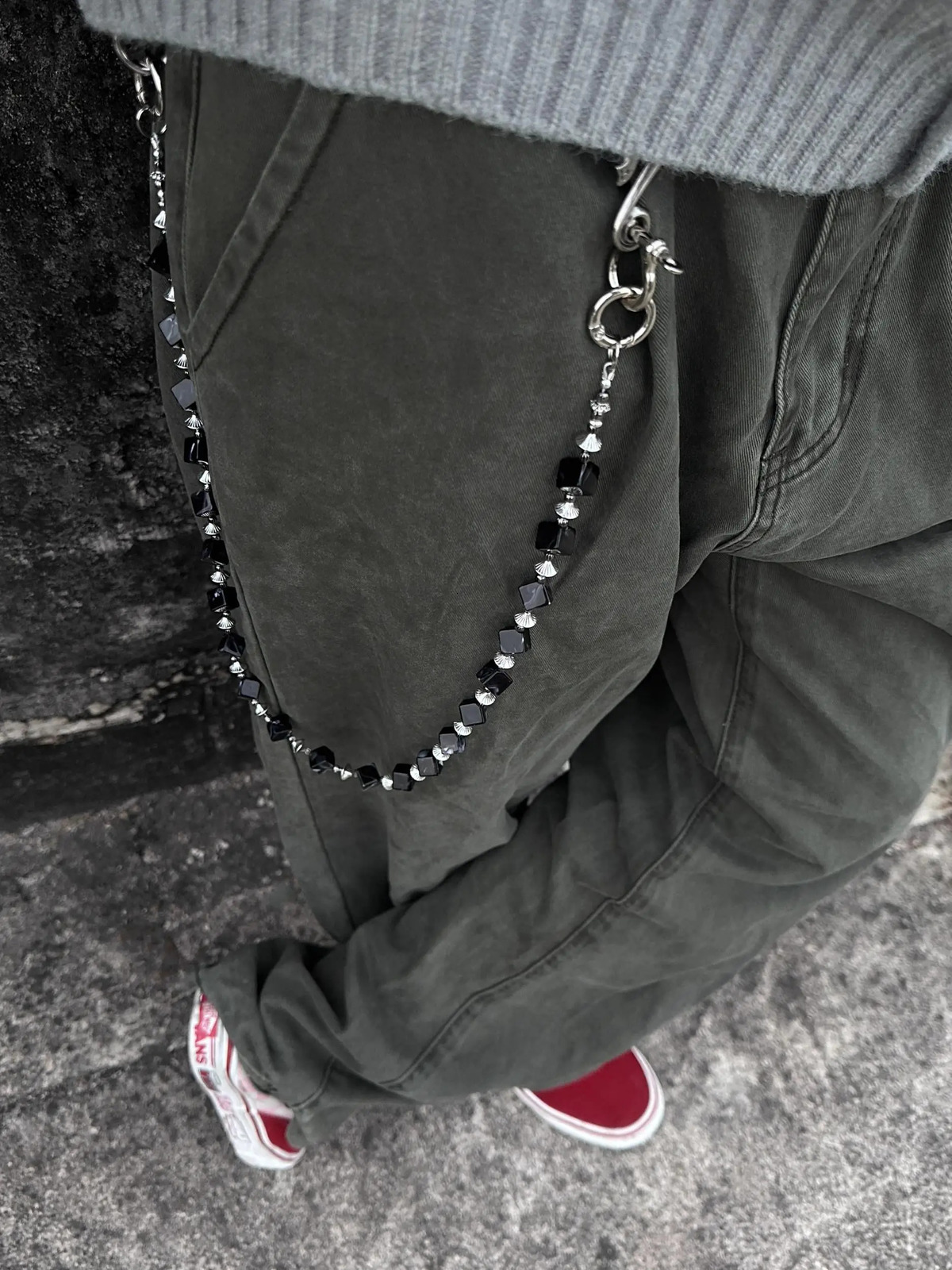 Original KGSC ink smudge acrylic black bead American cleanfit pants chain vintage retro style jeans 260107