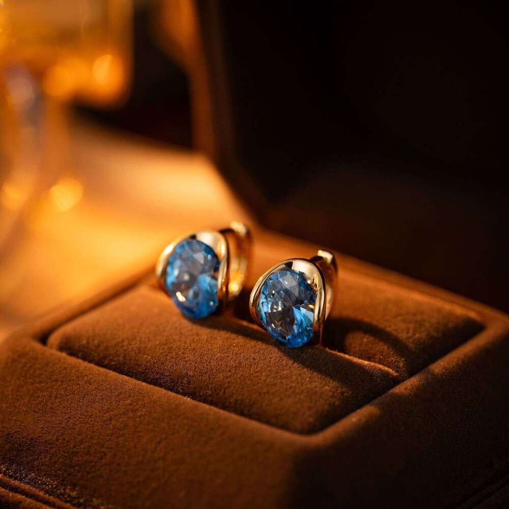 blue zircon earrings for women, light luxury fashion, high-end simple versatile earrings, exquisite and elegant jewelry