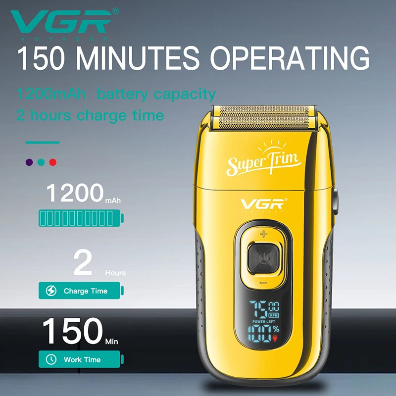VGR Rechargeable 3-Speed Beard Hair Electric Shaver For Men Bald Head Shaving Machine Barber Electric Razor With Mesh 260126