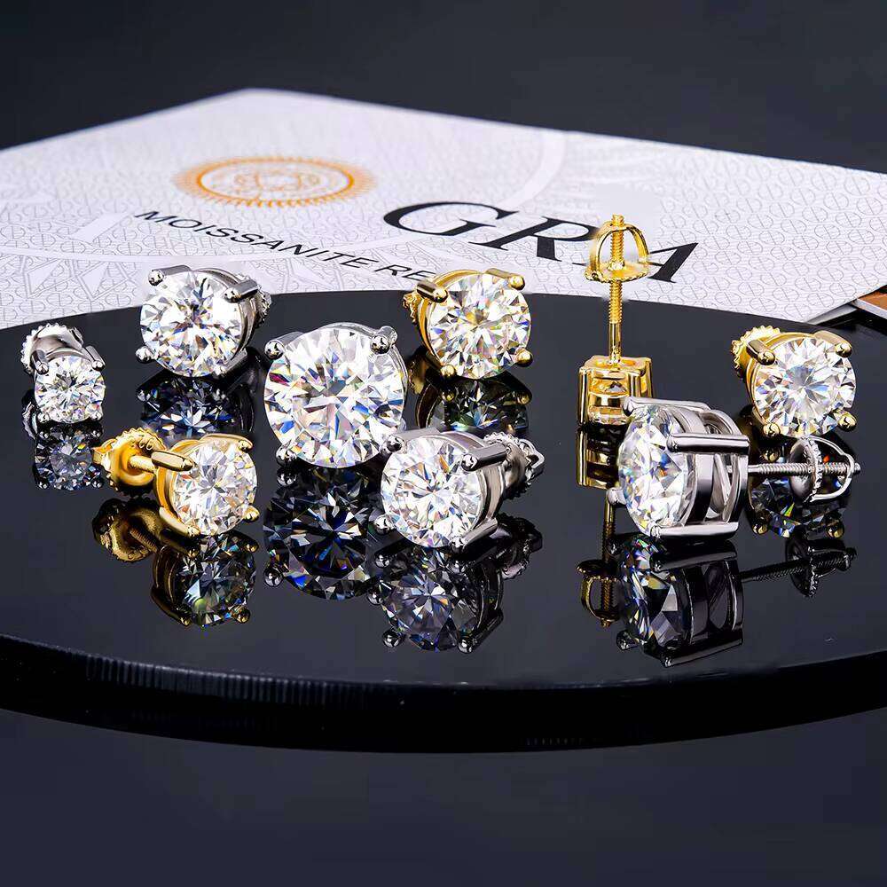 Factory Wholesale In Stock Diamond Moissanite Stud Earring Mossanite Hip Hop Fine Jewelry Real 925 Sterling Silver For Men Women