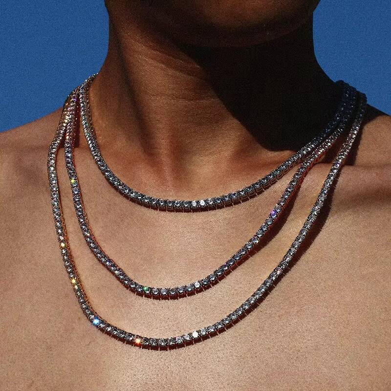 Wholesale 925 Sterling Silver Iced Out 3-5mm DEF Color VVS Moissanite Diamond Necklace Mens Tennis Chain Hiphop Jewelry