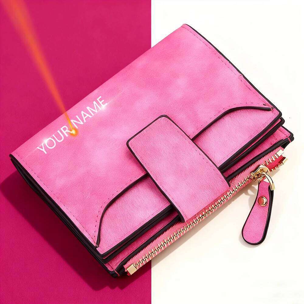 Name Engraving New Women Short Wallets High Quality Card Bags Zipper Woman Purses Coin Pocket Photo Holder For Girls Y260206