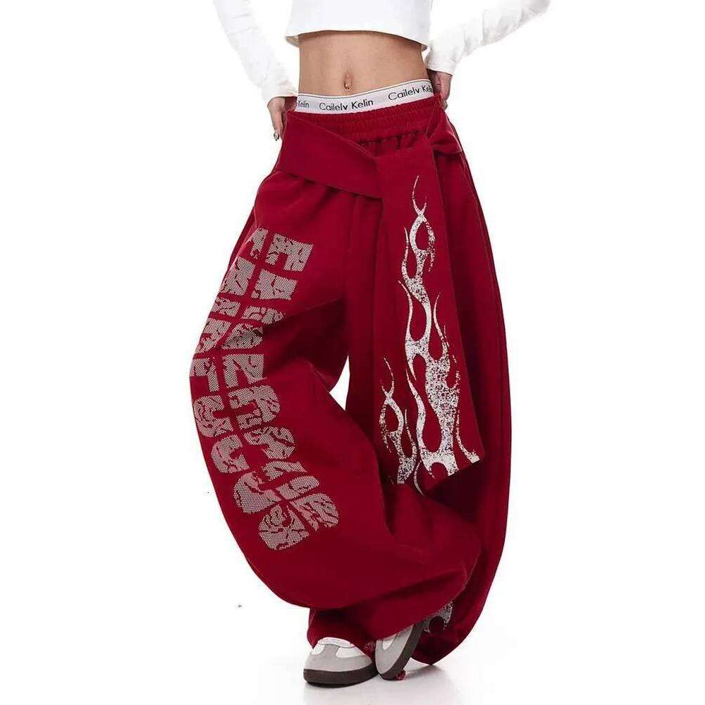 Belt Y2K Sweatpants Women Harajuku American Hip Hop Loose Wide Leg Pant Bf High Waist Vintage Spring Casual Trousers New