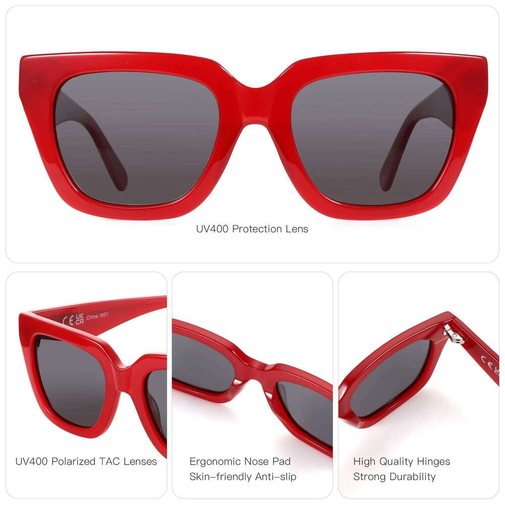 ZENOTTIC Trendy Sunglasses Polarized UV Protection For Women Square Acetate Frame Gift with Printing Butterfly Design Y260207