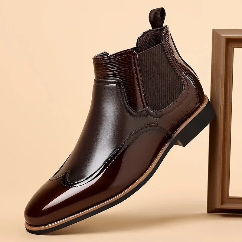 Mens Chelsea Boots Brown Fashion Business Casual Shoes British Style Street Party Wear Classic Ankle for Men 260208