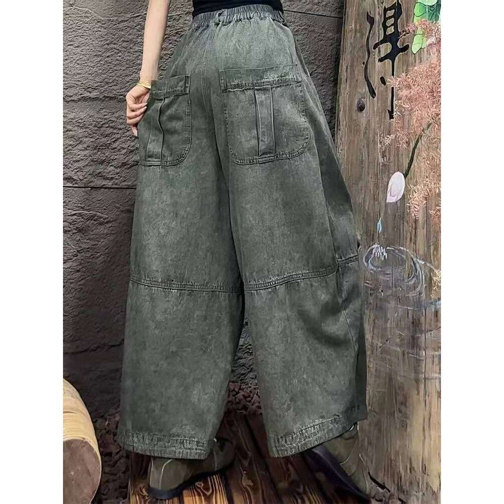 Amax LuluE 2026 Fashion Loose Soild Wide Leg Pants Females Causal Classic Vintage Clothes Womens British Elastic Waist Trousers