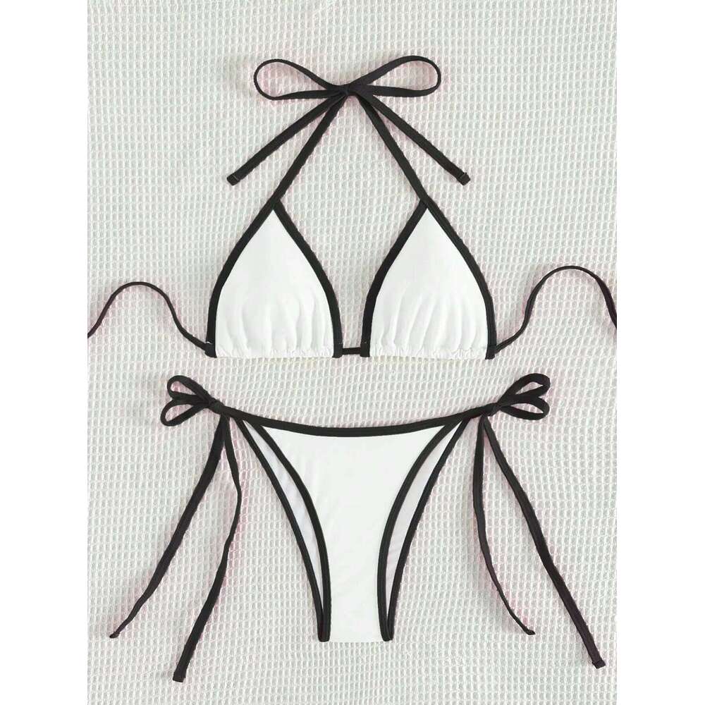 Summer white camisole bikini swimsuit set swimming and beach photo shoot for women C260207