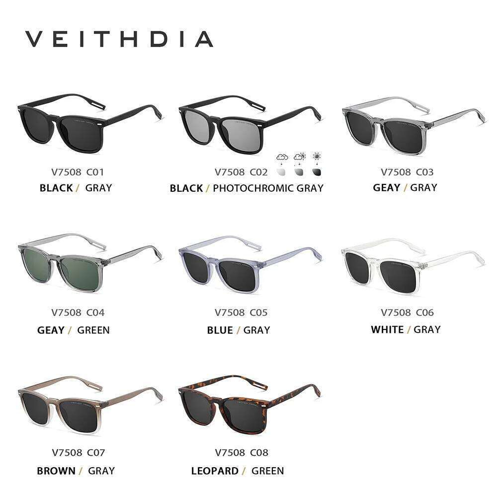 VEITHDIA Fashion Classic Polarized Men's Sunglasses,Driving Eyewear For Male, UV400 Protection Photochromic Sun Glasses 7508 Y260207
