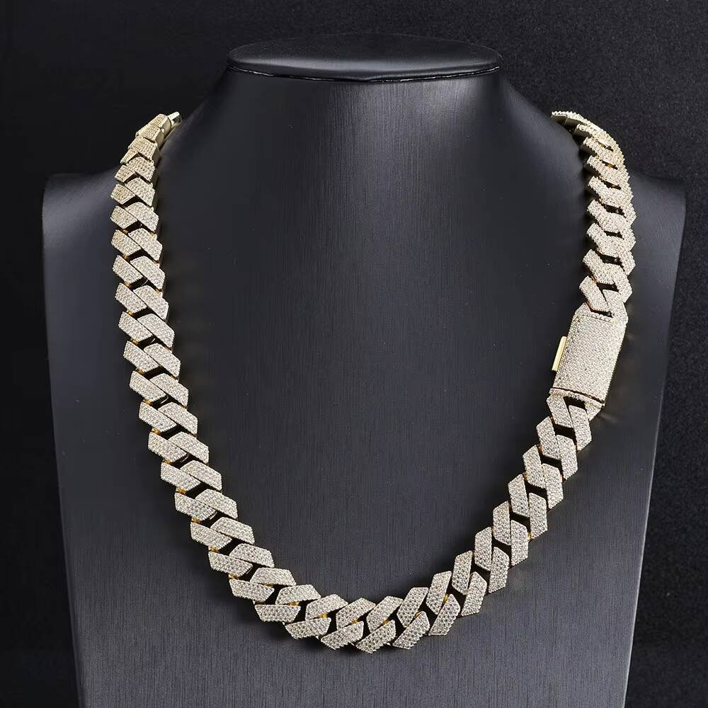 15mm Iced Out vvs moissanite Necklace Rapper Style Hip Hop Miami Cuban Link Chain Gold Silver Plated with Diamond Pearl Gift