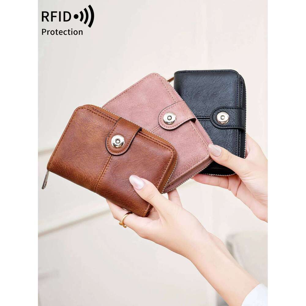 Vintage Women's RFID Blocking Multi-Function Short Fashion Large Capacity Zipper Coin Wallet simple ID Credit Card Holder Y260206