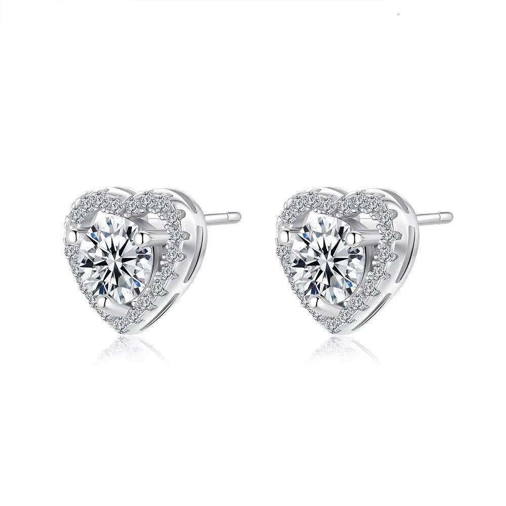 Fine Jewelry Moissanite 925 Silver Heart-Shaped Diamond-Encrusted Valentine's Day Love Gift Stud Earrings