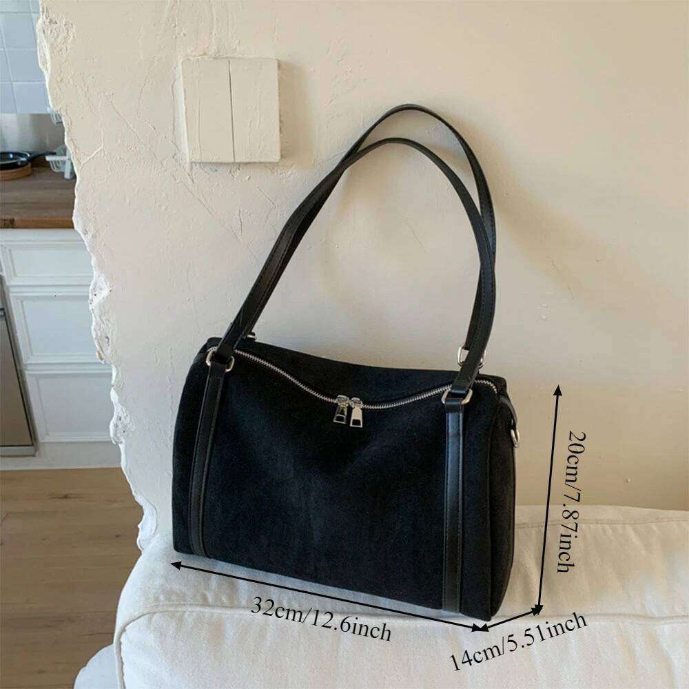 Premium Simple Solid Color Tote Bag, Autumn Winter Fashion Suede Shoulder for Women's, Retro Casual Commuting Crossbody Bag C260207