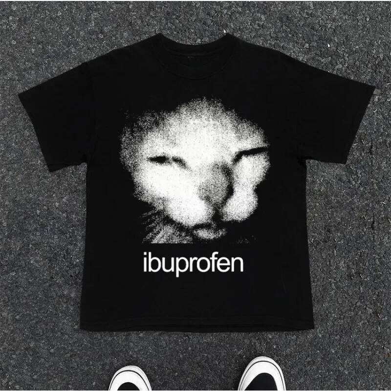 2025 Vintage Funny Ibuprofen Cat Meme Graphic T Shirt Men Women Humor Fashion Y2k Tops Tee Oversized Casual Streetwear T-shirts C260207