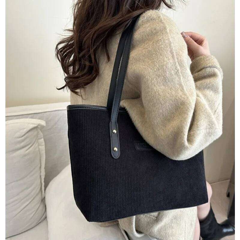 Women Versatile Shoulder Large Capacity Corduroy Casual Tote Handle for Commute Simple pure colour Female Stroage Bag C260207