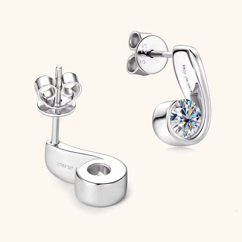 Korean-Style High-Level Design S925 White Silver Jewelry Female Niche Simple Moissanite Earrings Rhodium Gold Plated Jewellry