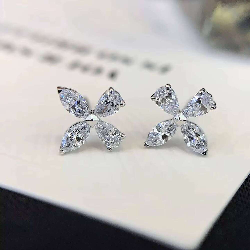 VOAINO Pear Marquise Diamond Earrings 14K Solid Gold Jewelry With Four-Leaf Clover Design